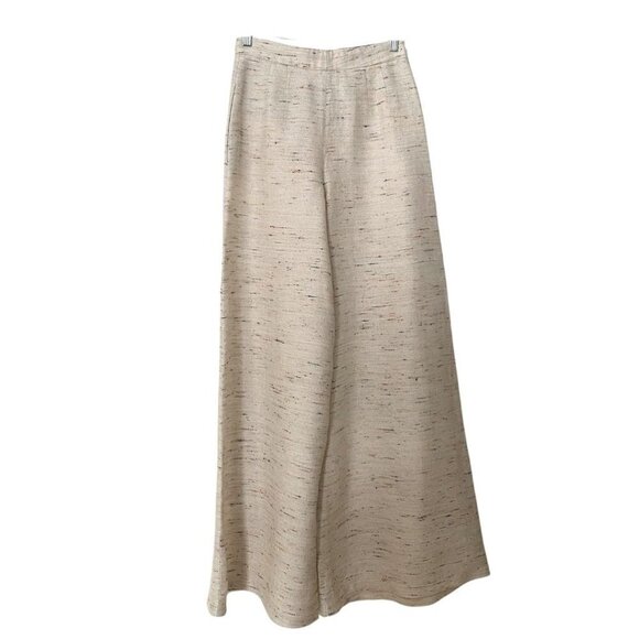 EMILIO PUCCI CREAM COLORFUL MARLED LINEN BLEND EXTRA WIDE LEG FORMAL PANTS - 6 - Picture 2 of 8